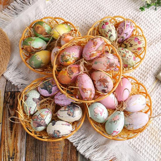 6Pcs Easter Foam Eggs Hanging Decoration Vibrant Color Clear Cartoon Pattern Easy To Hang Versatile Easter Egg Ornaments