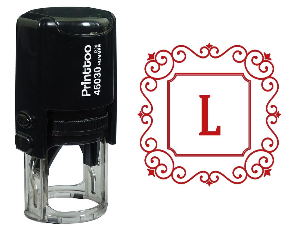 Printtoo Alphabet L Monogram Initial Square Swirl Border Self Inking Rubber Stamp Office