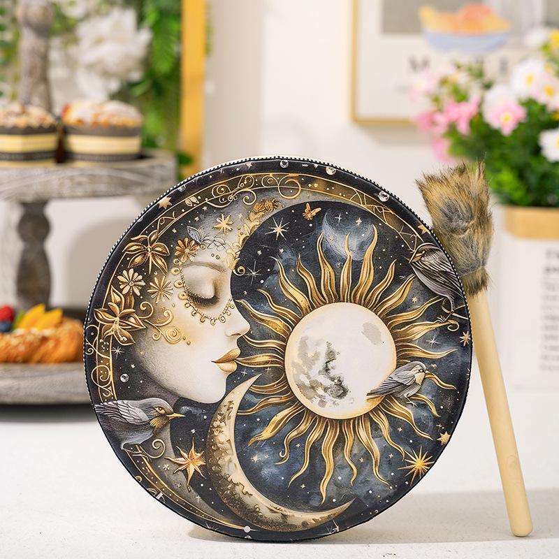 Decorative Hand Drum with Drumstick, Patterned Percussion Drum for Holiday Scene Decor