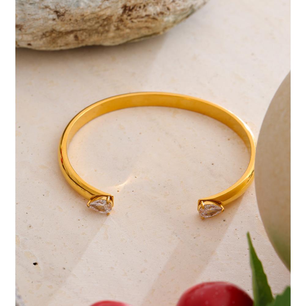Yhpup Stainless Steel Cubic Zirconia Cuff Bracelet Bangle Gift Waterproof PVD Plated High Quality Stylish Jewelry Wholesale