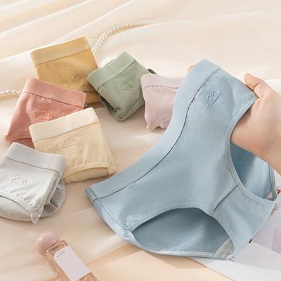 Женское нижнее белье из хлопка, женские простые однотонные трусы средней посадки из хлопка с промежностью