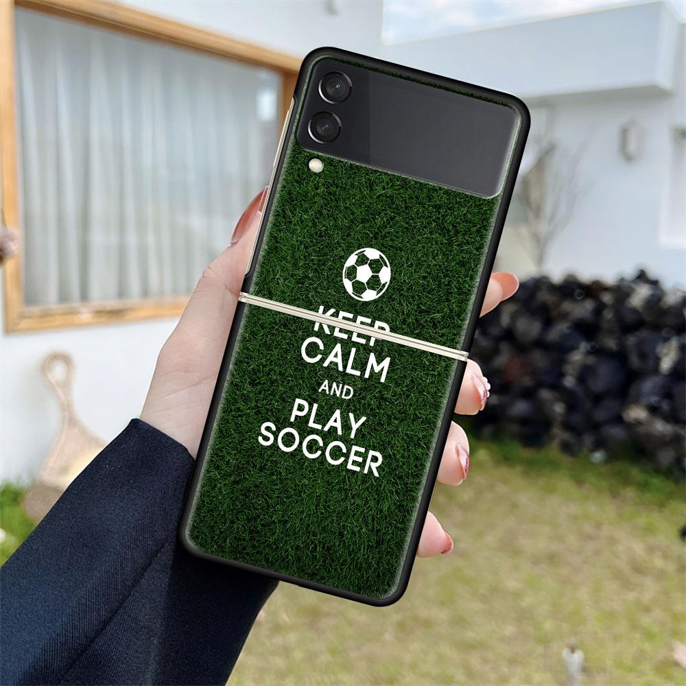 Роскошный чехол для Samsung Galaxy Z Flip 4 3 5G, черные жесткие чехлы для телефонов из ПК, модная задняя крышка ZFlip Funda I Love Football Shell Capa