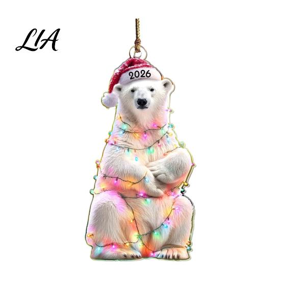 Festive Window Hanging Ornaments Christmas Animal with Lanyard, Cute Double Sided Pendant 2026 Tree Santa Hat, 2D Flat Acrylic Sign for Holiday