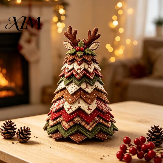 Fireplace Hanging Decor DIY Quilted Christmas Tree Kit, Handmade Fabric Tabletop Decoration, Front Porch Holiday Festive Craft Project for Home Mantel