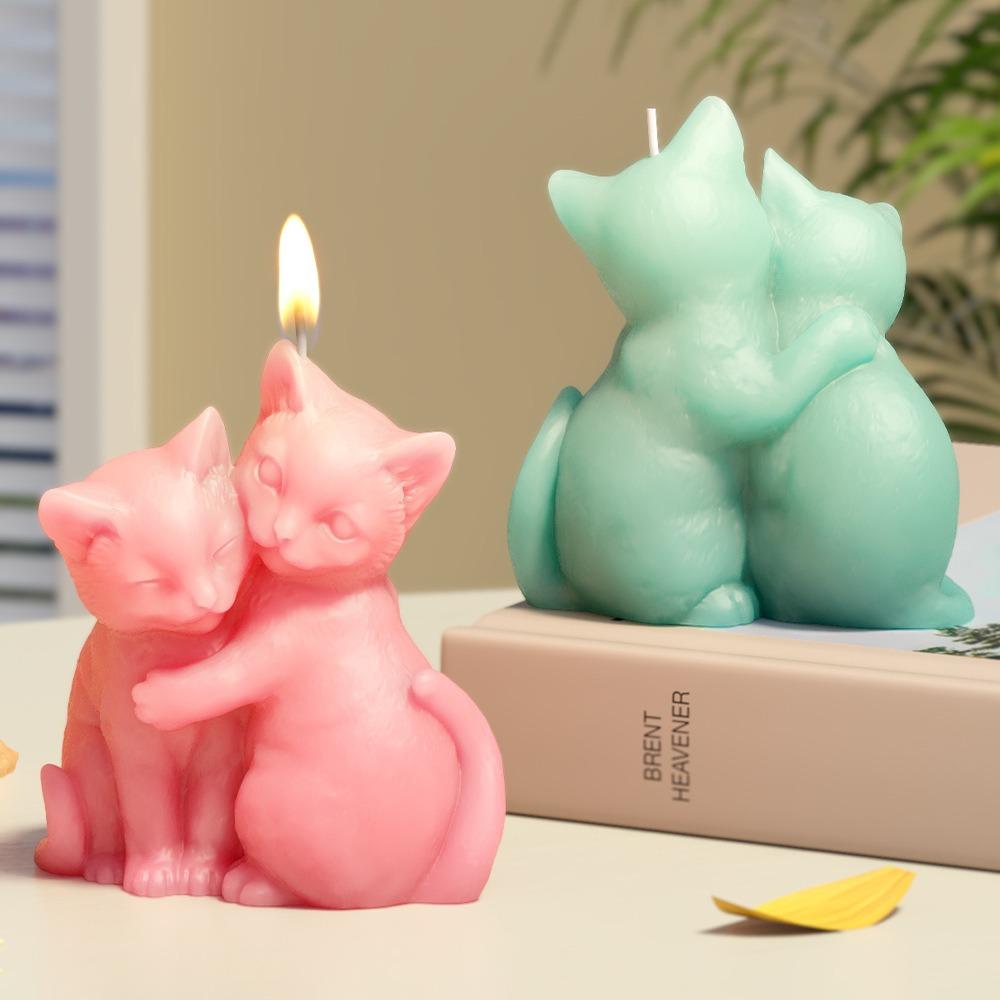 3D Embracing Kittens And Puppies Candle Mold DIY Parent Child Home Decoration Pet Gypsum Dropping Glue Animal Silicone Mold