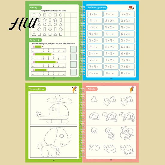 Kids Writing Practice 4Pcs Grooved Book with Pens Refills Pencil Gripper Reusable Handwriting Workbooks Alphabet Tracing Learning Children Workbook