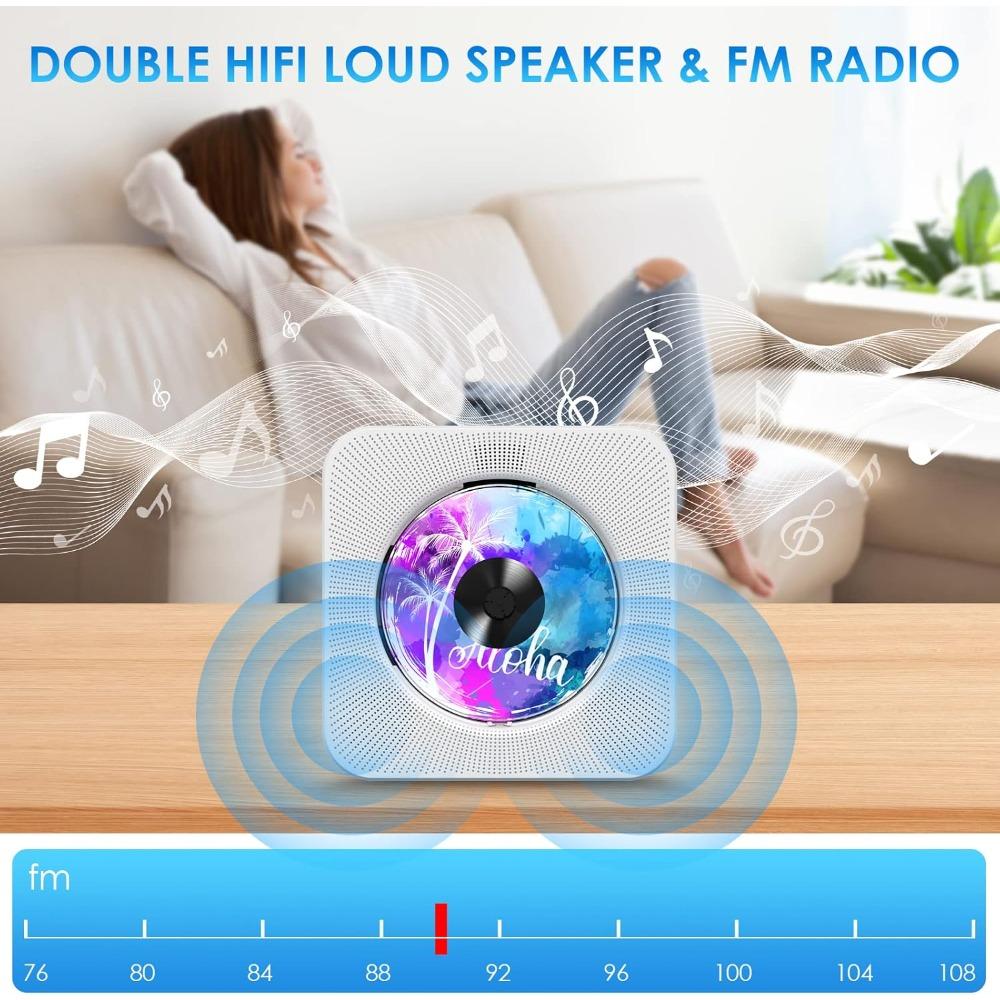 Portable CD player with Bluetooth, desktop CD music player, built-in dual HiFi speakers, supports AUX and USB interfaces, FM radio.