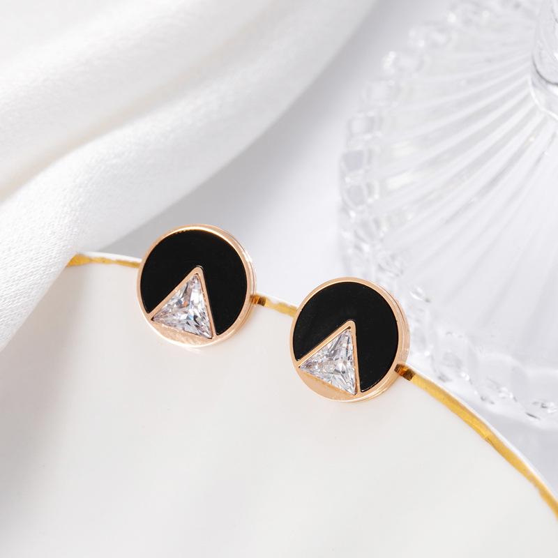Простые круглые треугольные серьги-гвоздики с черным цирконием для женщин, высококачественные ювелирные изделия из нержавеющей стали с сохранением цвета, женские украшения