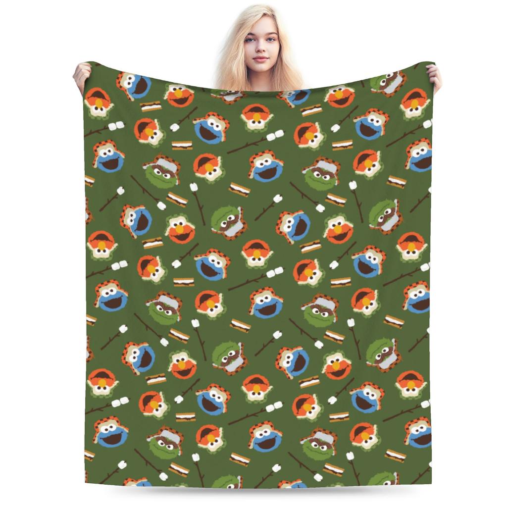 Sesame Street Tango Elmo & Grover Pattern Knitted Blanket Fleece  Warm Throw Blanket for Bed Bed Rug