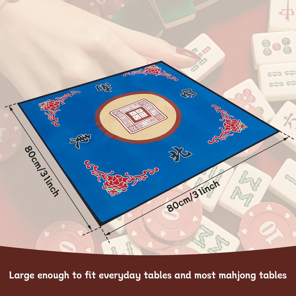 80x80cm Large Mahjong Mat Anti-Noise Toard Game Table Mat Polyester Slid-Proof Mahjong Accessory Tablecloth for Home Game Party