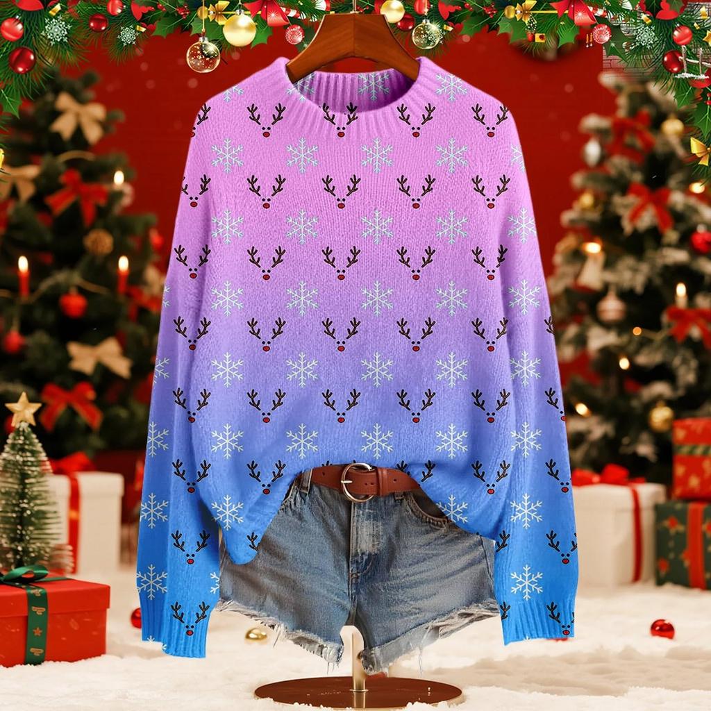 Women's Fashion Christmas Print Stylish Elegant Long Sleeve Top