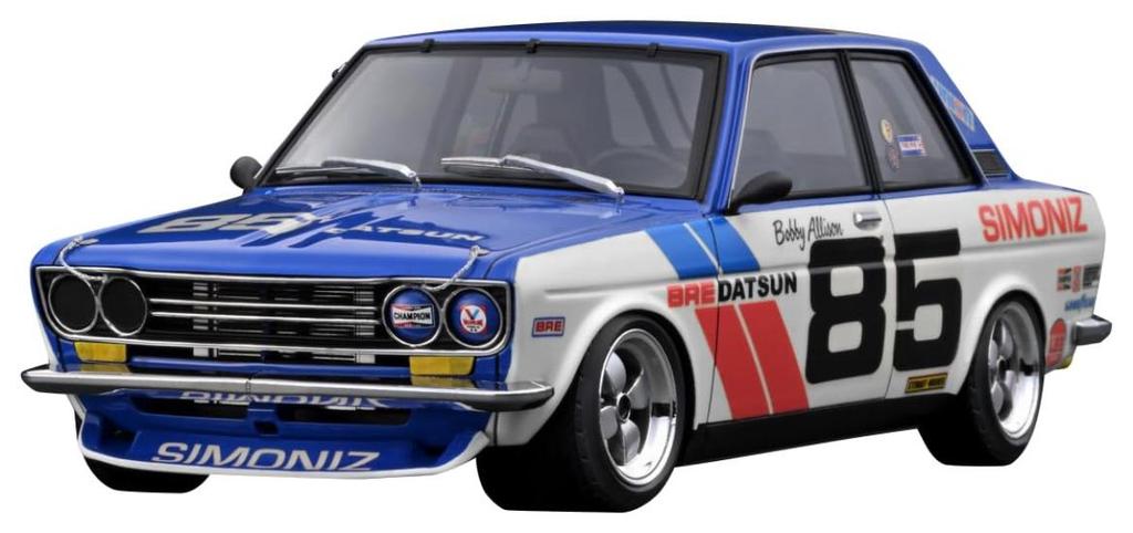 Модель зажигания 1/18 Datsun Bluebird (510) Белый/Синий #85 Готовый продукт