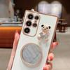 For Samsung Galaxy S25 Ultra Case Love Heart Pattern Electroplated TPU Phone Cover with Small Bear and Mirror