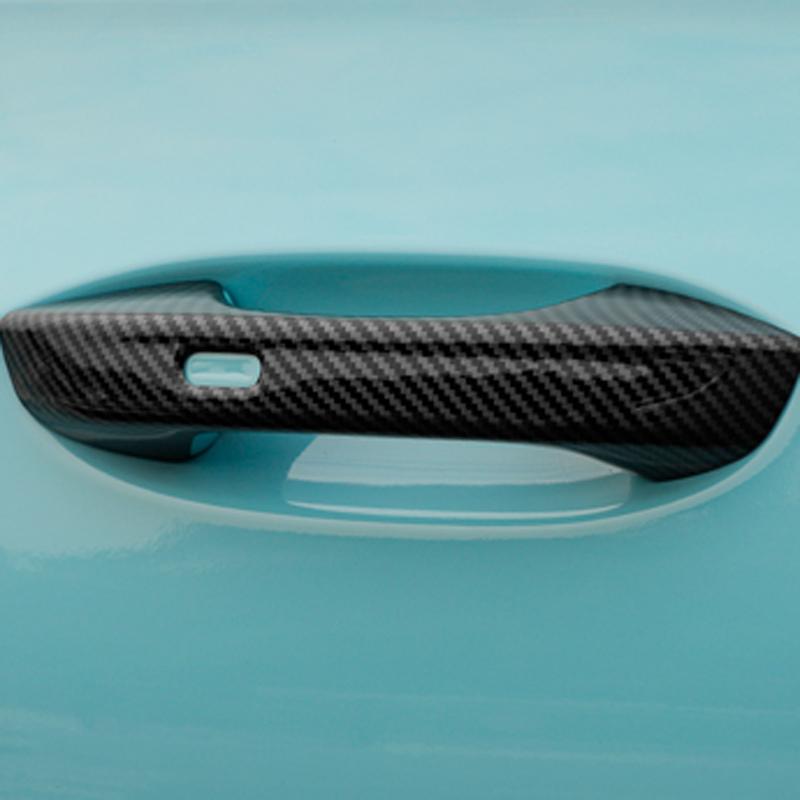 For Seat Leon FR MK4 LHD Carbon Fiber Color Door Handle Cover ABS Decoration Protector Chrome Trim With 2 Smart Set