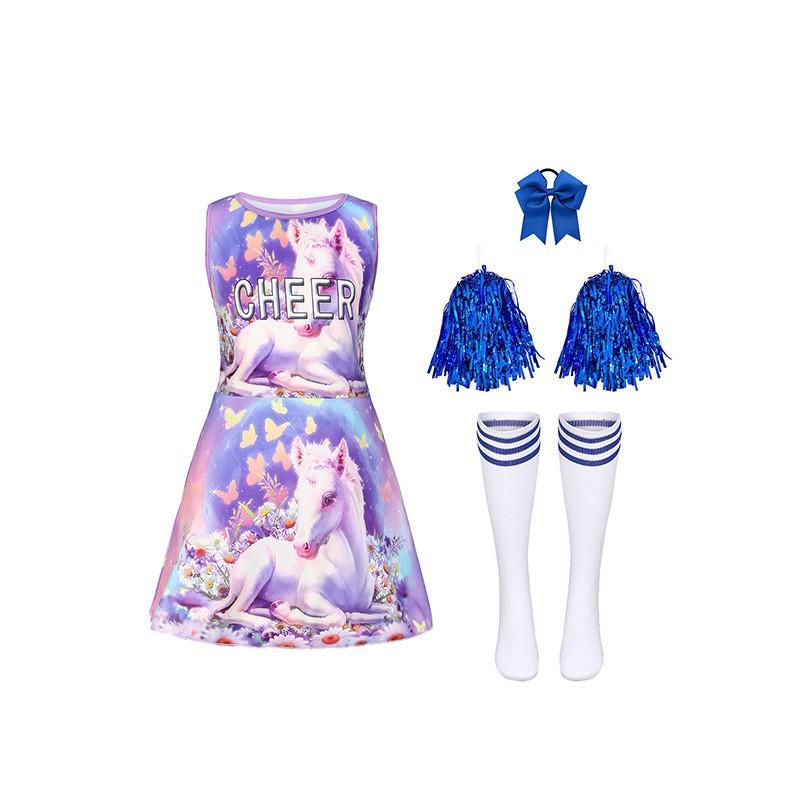 Independence Day Cheer Print Cheerleading Dress Set Performance Sport Kids Costume
