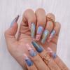 24 шт. Накладные ногти DIY Накладные ногти Сияющие синие Волнистые Хрустальные Накладные ногти Длинные Французские Балерина