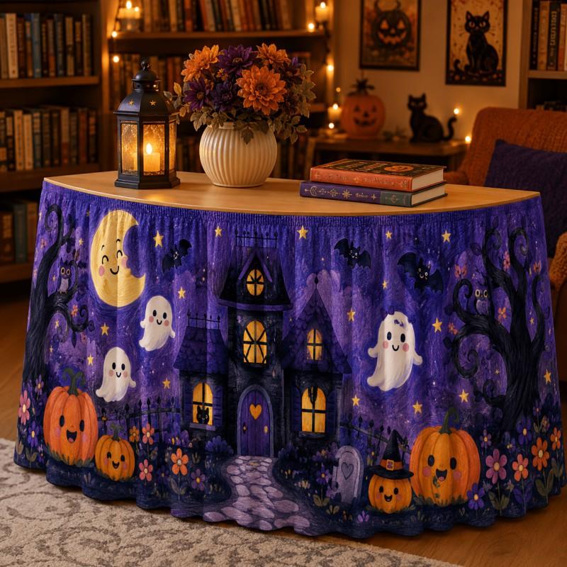 Halloween Table Skirt Round Party Dessert Buffet Decor Home Decoration Printed Fabric Cover