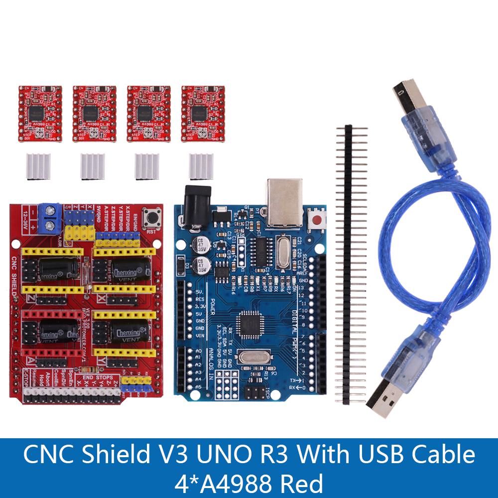 Станок для гравировки CNC Shield V3 3D-принтер + Плата расширения драйверов A4988 DRV8825 AT2100 для Arduino + UNO R3 с USB-кабелем