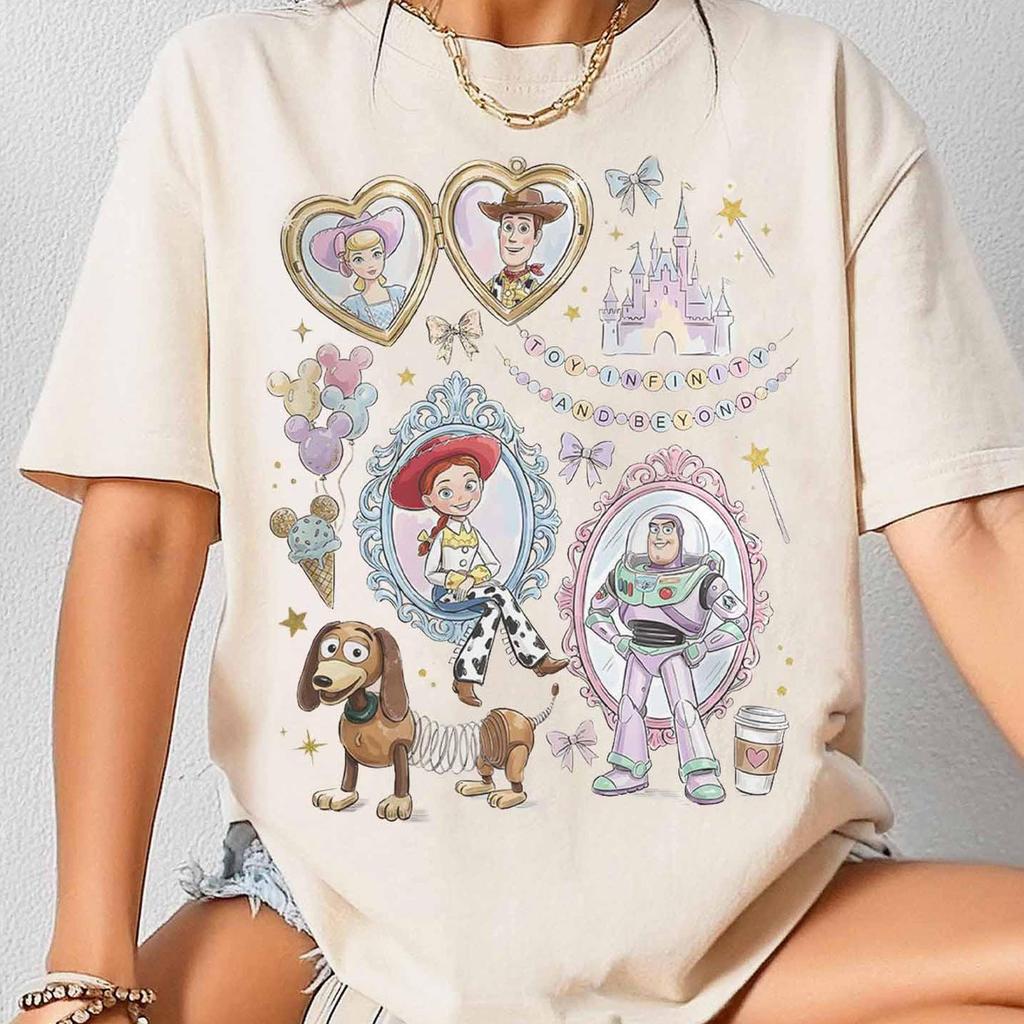 Toy Story Coquette Shirt, Woody Jessie Buzz Lightyear Vintage Frame Tee, Pixar Girly Aesthetic Shirt, Toy Story Infinity And Beyond Tee