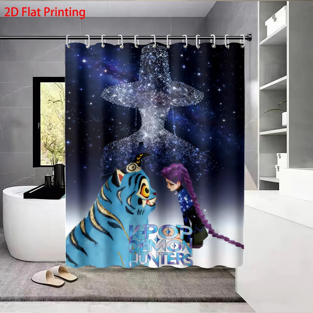 1 шт. K-pop принт «Охотники на демонов» водонепроницаемая перегородка для душа, ванной комнаты, приватности, подвесная штора с 12 крючками, простая установка