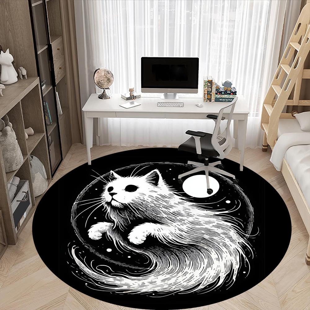 1pc Yin Yang Cat Office Round Area Rug, Under Office Chairs Bedroom Living Room Home Decor, Room Deco, Available in Various Sizes 137