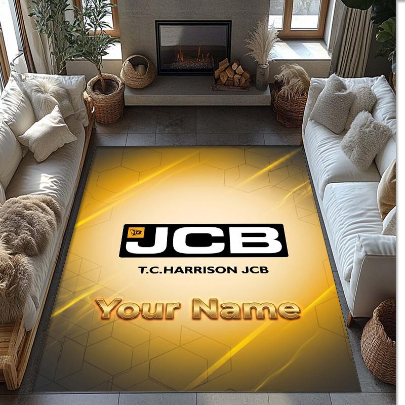 JCB Crystal Velvet Rug, Custom Name Text Personalized Non‑Slip Floor Mat for Home Decor Gift