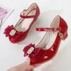 2024 Sweet Girls Party Shoes Elegant Bowknot Kids Princess Glossy PU Leather Shoes for Wedding Party Fashion Children High Heels