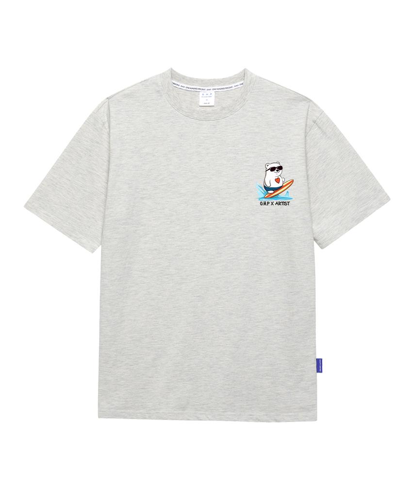OHP Ohpxharmonia Heart Polar Bear Semi-Oversized Short Sleeve T-Shirt P (Type A)