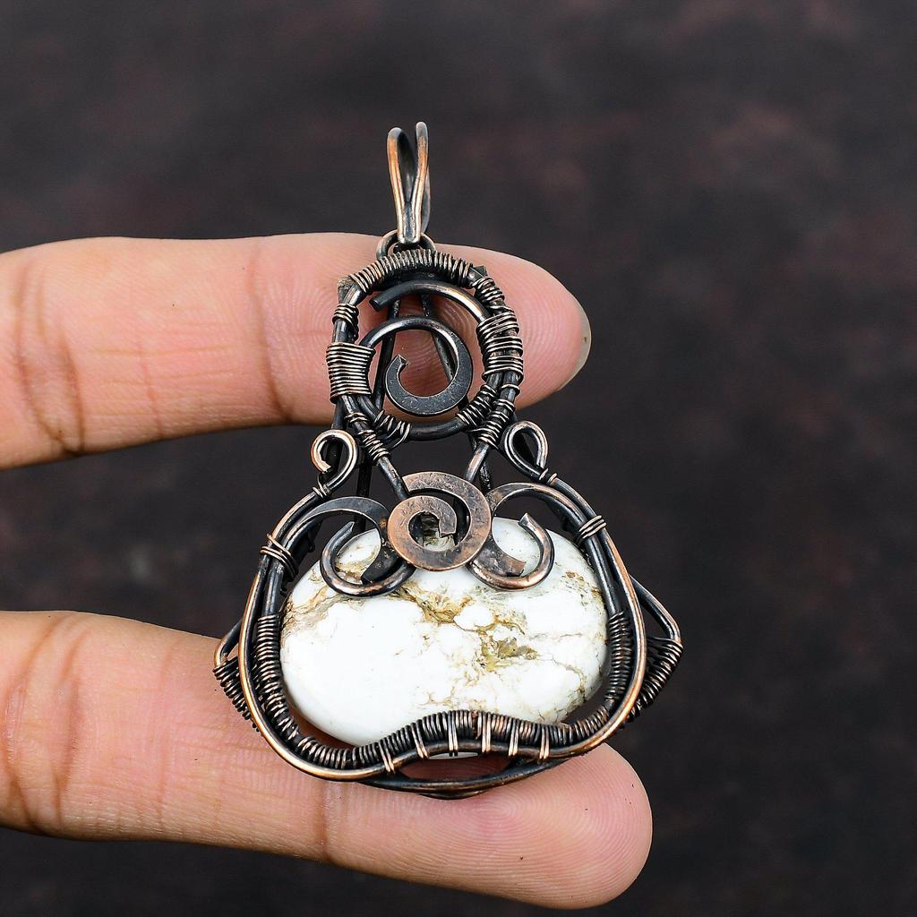 Подвеска из магнезита «Дикая лошадь», обмотанная медной проволокой, ювелирное изделие ручной работы, медная подвеска, украшение из драгоценного камня, подарок для него, подвески, обмотанные проволокой