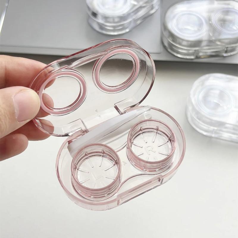 Women Clear Beauty Pupil Storage Box Travel Eye Care Container Contact Lens Cases Pink Transparent Colored Contact Lens Case