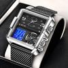 LIGE Fashion Black Steel Watch Men Digital Dual Display Watch Sports Chronograph Waterproof Quartz Wristwatch Men Military Watch