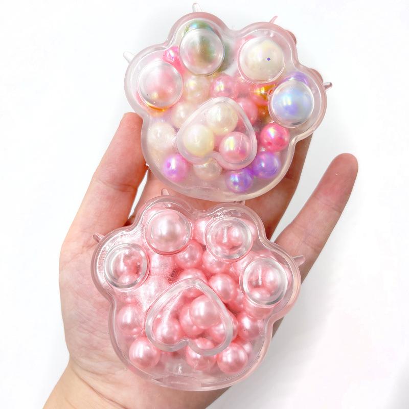 Handmade Grape Noisy Squishy Ball Colorful Beads Cat Paw Sensory Fidget Toys for Kids Adults Stress Relieve Squeeze Toys