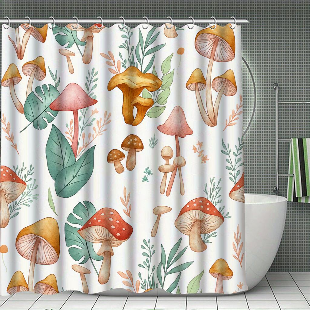 Деревенская шторка для душа в стиле фермерского дома, 3D-печать, полиэстер, водонепроницаемая, дизайн с грибами и полевыми цветами, с 12 крючками, аксессуары для ванной комнаты