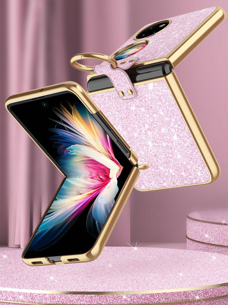 Чехол для Huawei P50 Pocket S, тонкий, блестящий, из ПУ-кожи, складной, книжка, с кольцом-подставкой, чехол-обложка для Huawei P50 Pocket 2 S