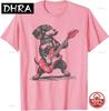 Vintage Dachshund Weenie Playing Guitar Tshirt Dog Unisex Cotton Music Lover Y2k Graphic Outfit Funny Rock Hip Hop Streetwear
