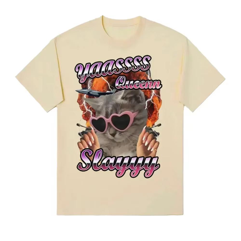 Yas Queen Slay Fun Cat Enthusiast Tshirt Unisexs Fashion Cute Short Sleeve Tshirt Casual Tshirt Fashion Harajuku Tshirt