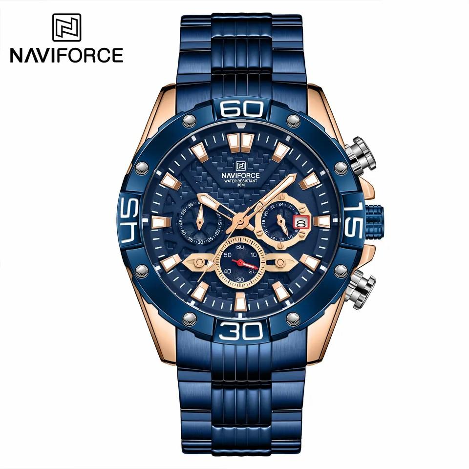 Naviforce NF8019 High Quality Men Hour Stylish Stainless Steel Band Waterproof Watch Character Casual Wrist Watch Made in China
