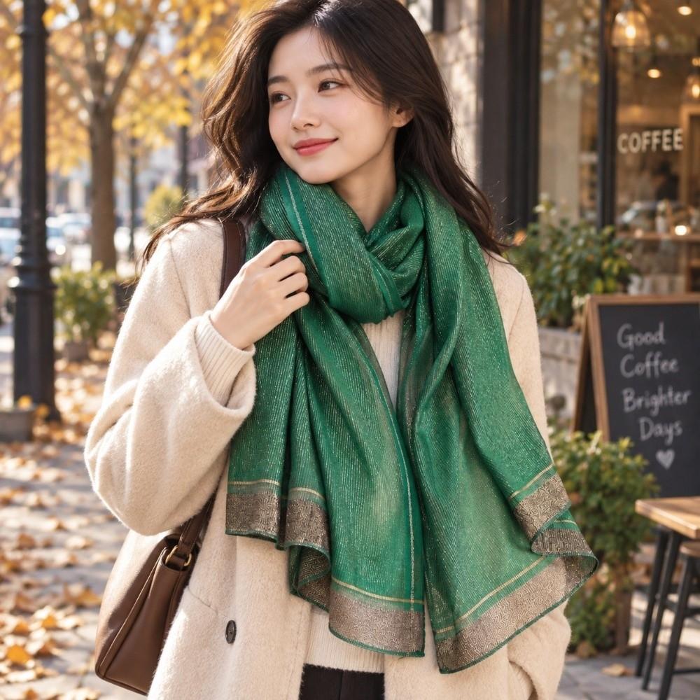 Elegant Imitation Silk Scarf Large Size Soft Silky Scarf Fashion Wrap Shawl Autumn Winter