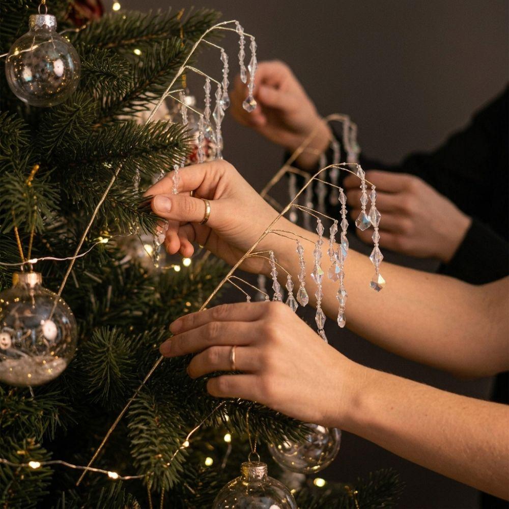 Glitter Finish Christmas Crystal Pick Branch Crystal Dangle Christmas Tree Crystal Pick Wreath