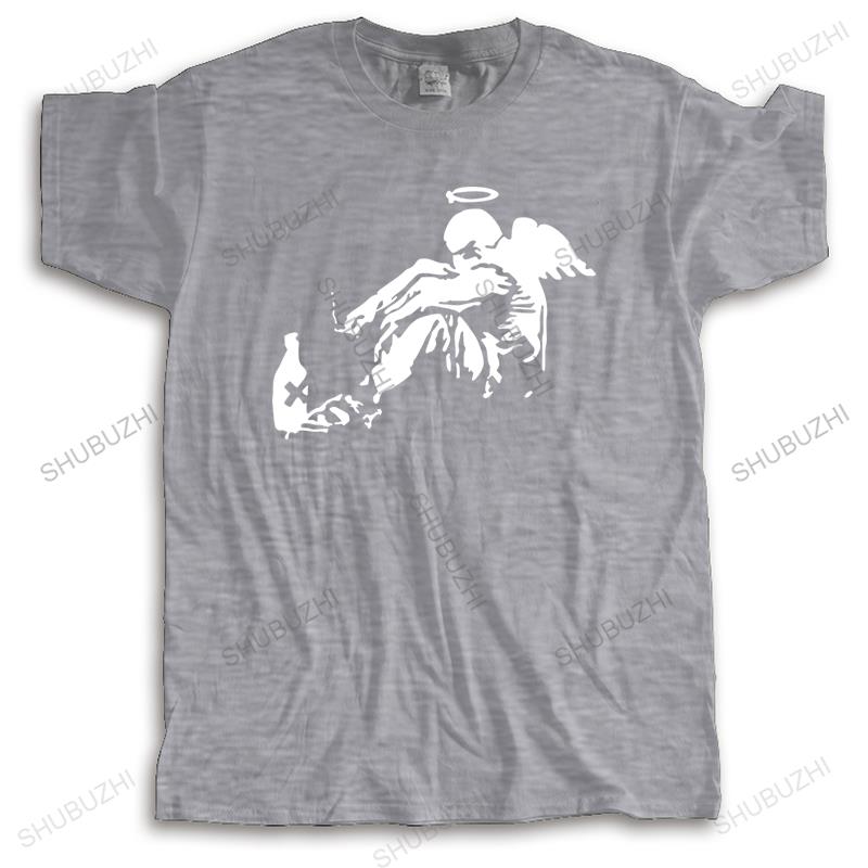 Unisexs loose tops summer cotton black funny tshirt Banksy Drunken Angel Unisexs new arrived Unisex casual t shirt cotton drop shipping