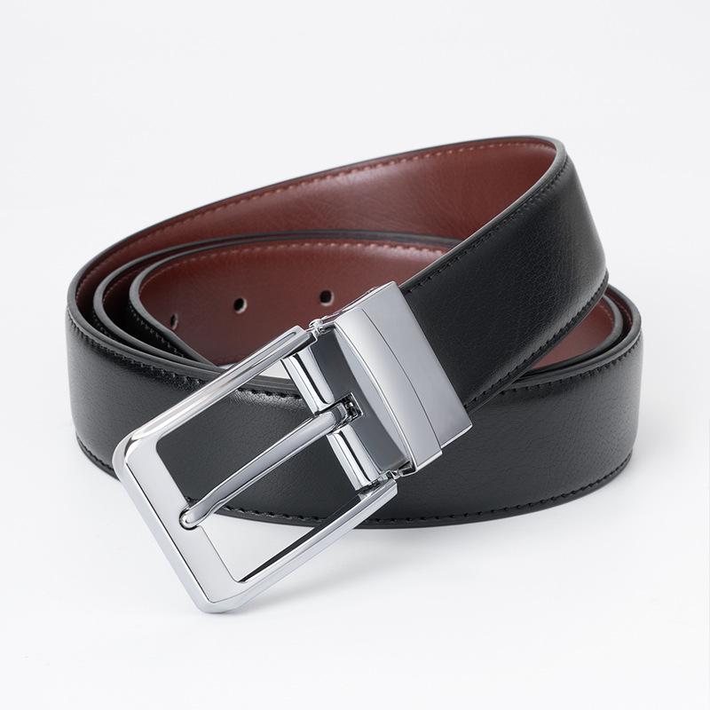 Мужской двусторонний ремень из воловьей кожи с пряжкой-штифтом - Универсальный аксессуар для брюк в деловом повседневном стиле