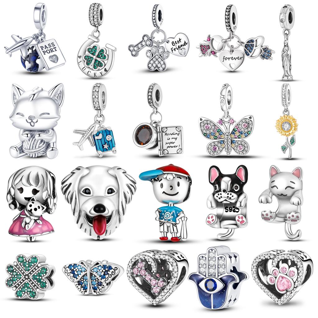 Fashion Trend 925 Silver Travel Airplane Dangle Charms Fit Original  Charm Bracelet DIY Sunflower Butterfly Bead