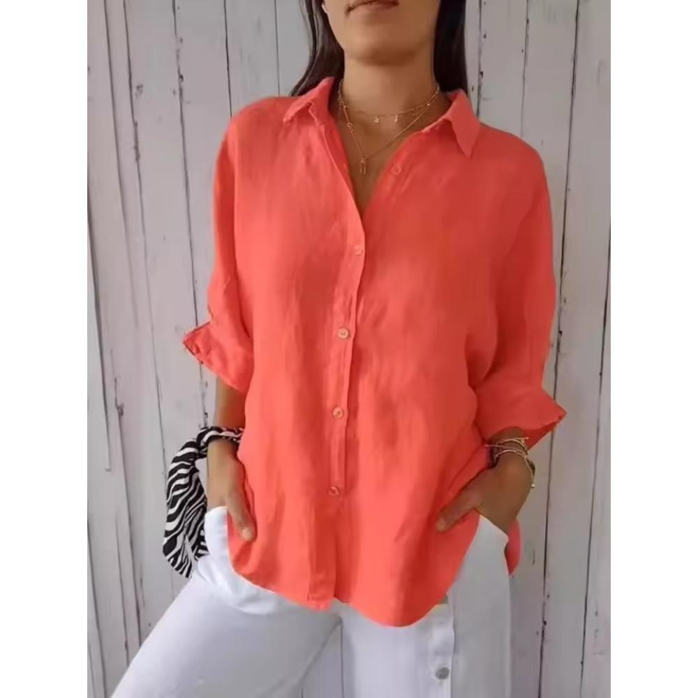 Новые женские рубашки из хлопка и льна, элегантные рубашки со шнуровкой сзади, однотонные повседневные рубашки, весна-лето, лацканы, блузка с коротким рукавом, свободные топы