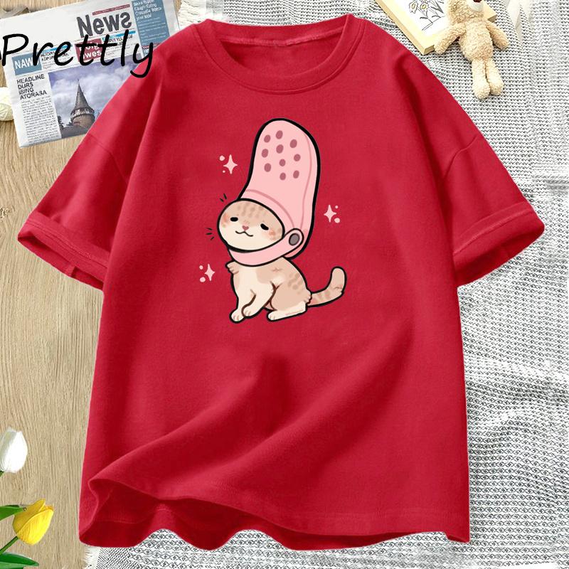 Jibbitz Cat Funny Graphic T Shirts Cute Cat Tshirt Unisex Casual Short Sleeve Round Neck Tee Unisex Cotton T Shirt Woman Clothing