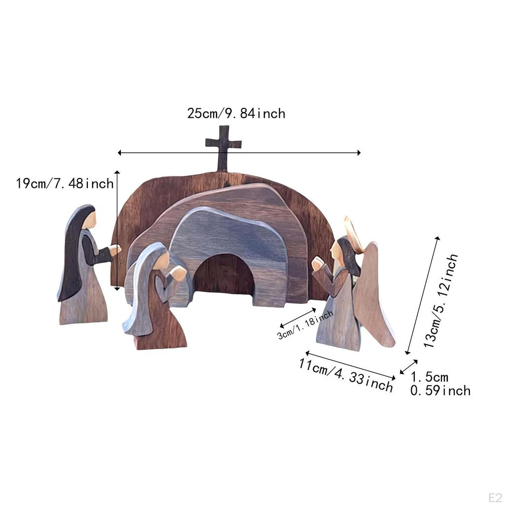 Easter Resurrection Scene Set Wooden Decorations Stable Figurines Empty Tomb Tabletop Ornaments for