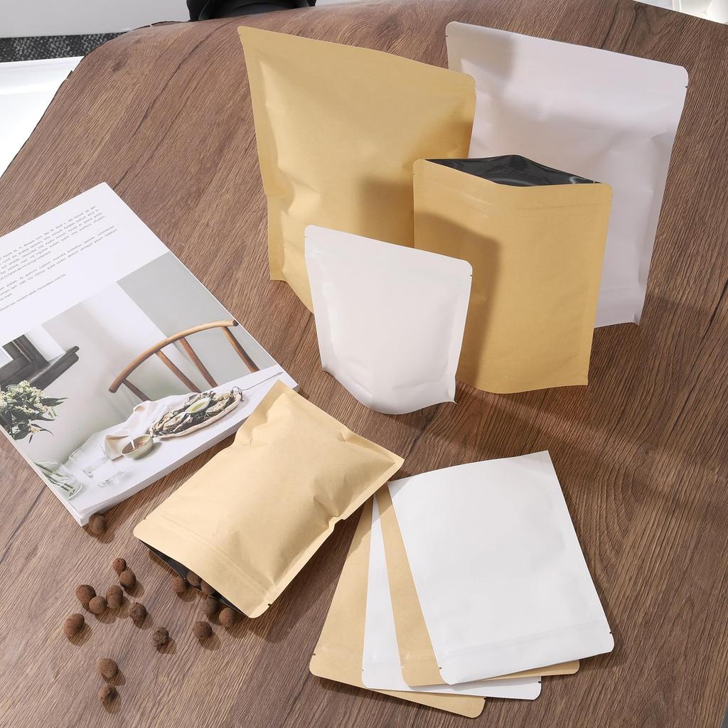 Пакеты uxcell 50 шт., герметичный бумажный пакет Kraft Stand Up, герметичный пакет из фольги, герметичный пакет, пакет с застежкой-молнией, упаковка для хранения продуктов, образец, желтый, 7x11,8 дюйма