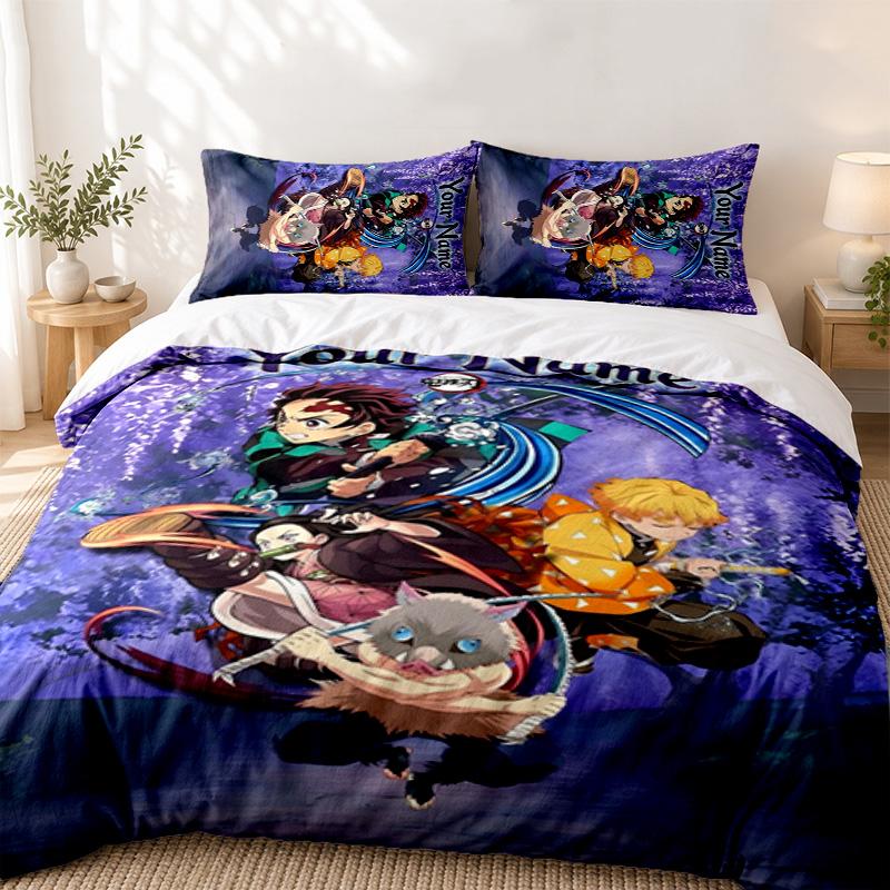 Akaza Demon Slayer Custom Name 3pc set Perfect for bedroom use Comfortable bedding set includes a duvet cover and two pillowcases Ideal birthday or Ch