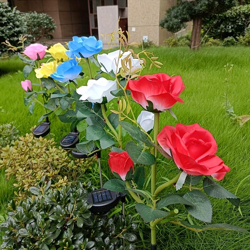 5Pack Garden Solar Decorative Light Outdoor Waterproof Realistic Artificial Rose Flower for Backyard Pathway Porch Step Memorial