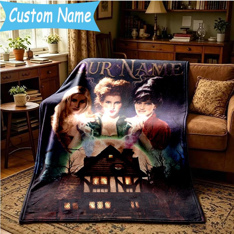 Custom Name Hocus Halloween Night Blanket Bedding Blanket for Women Men, Soft Throw Blankets for Couch,Bed, picnic, Christmas gifts
