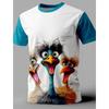 Summer Round Neck Funny Cartoon Animal Bird Pattern 3D Print T-shirts Fashionable Casual Short Sleeved Men's T-shirts